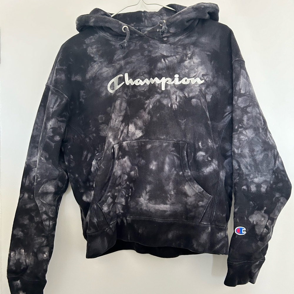 Champion Gray and Black Tie-Dye Hoodie